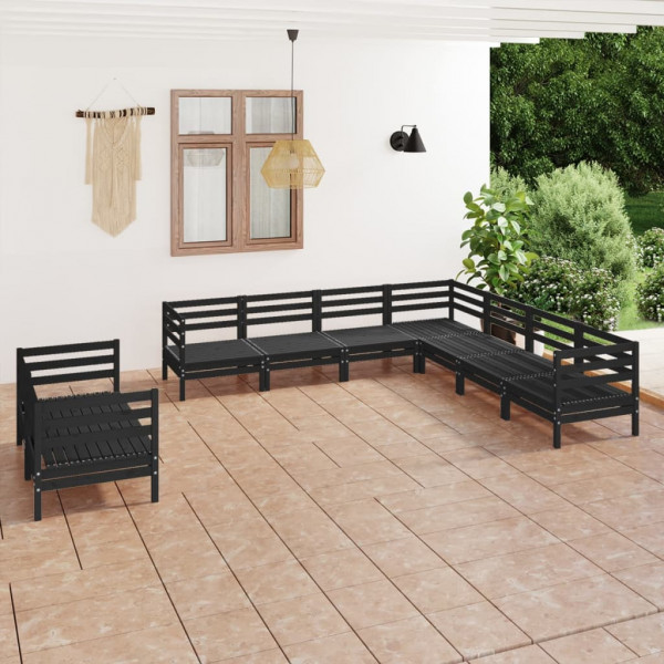 Juego de muebles de jardín 9 pzas madera de pino maciza negro Juego de muebles de jardín 9 pzas madera de pino maciza negro D