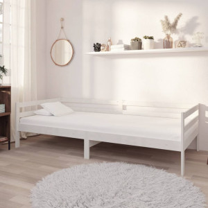 Sofá cama com colchão madeira de pinho branco maciço 90x200 cm D