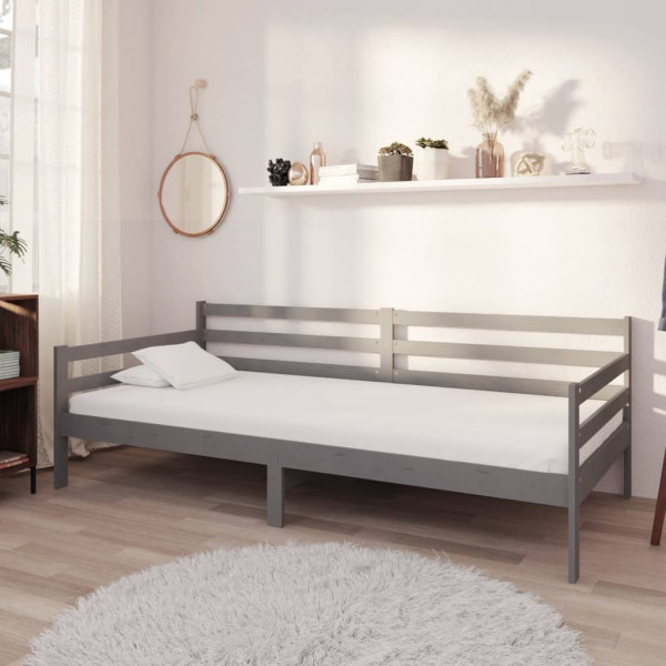 Sofá cama com colchão madeira de pinho maciço cinza 90x200 cm D