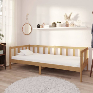 Sofá cama y colchón madera pino maciza marrón miel 90x200 cm D