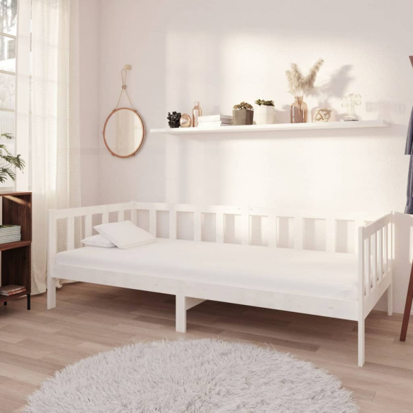 Sofá cama com colchão madeira de pinho branco maciço 90x200 cm D