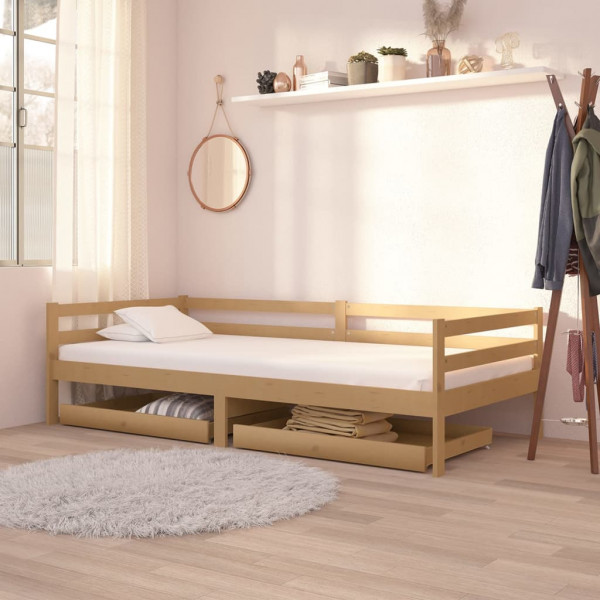 Sofá cama com gavetas madeira pinho maciço mel 90x200 cm D