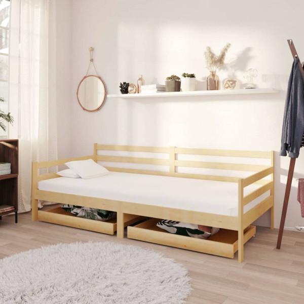 Sofá cama com gavetas madeira de pinho maciço 90x200 cm D