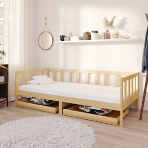 Sofá cama con cajones madera de pino maciza 90x200 cm D