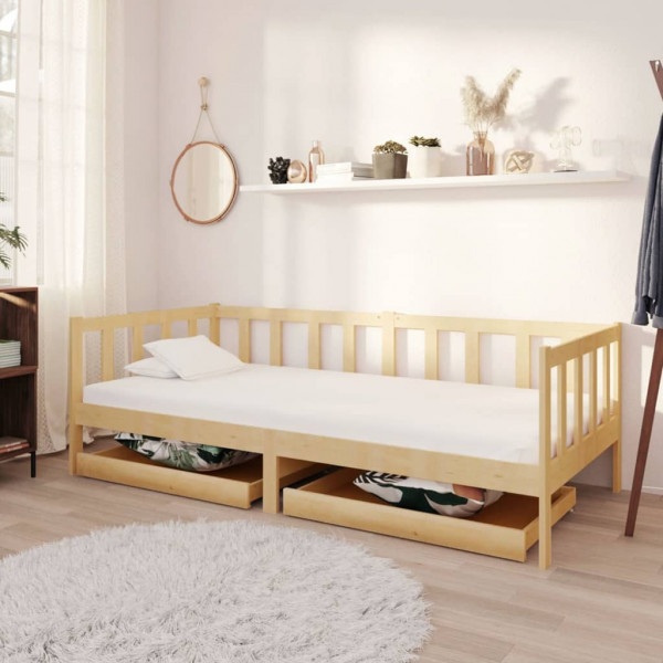 Sofá cama com gavetas madeira de pinho maciço 90x200 cm D