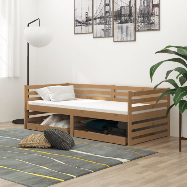 Sofá cama con cajones madera pino maciza miel 90x200 cm D