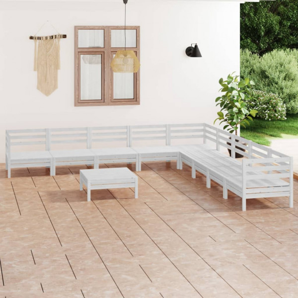 Conjunto de móveis de jardim 10 peças madeira maciça pinheiro branco D