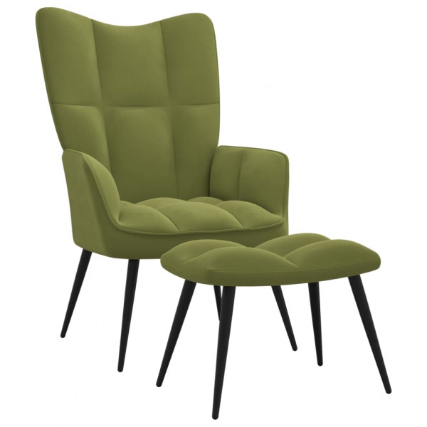 Cadeira de relaxamento de veludo verde claro com apoio para pés D