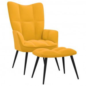 Cadeira de relaxamento em veludo amarelo mostarda com apoio para pés D
