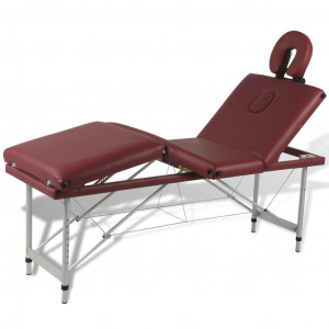 Mesa camilla de masaje de aluminio plegable de cuatro cuerpos rojos D