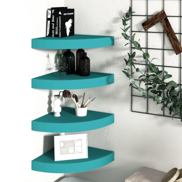 Estante esquinero de pared 4 uds azul 35x35x3.8 cm MDF D
