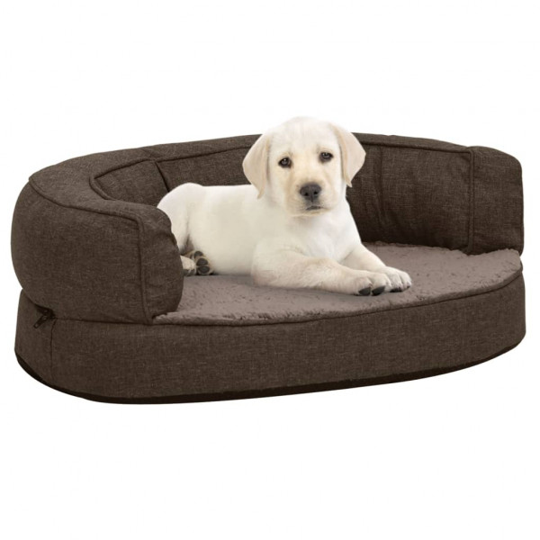Colchón de cama de perro ergonómico aspecto lino marrón 60x42cm D
