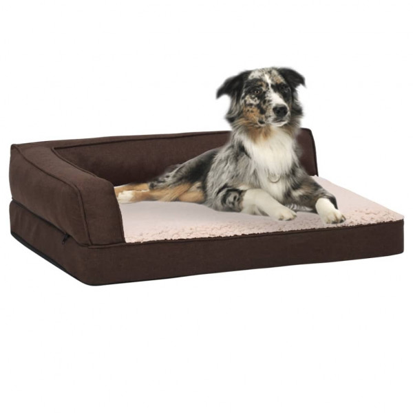 Colchão de cama de cão ergonômico aspecto de linho marrom 60x42cm D