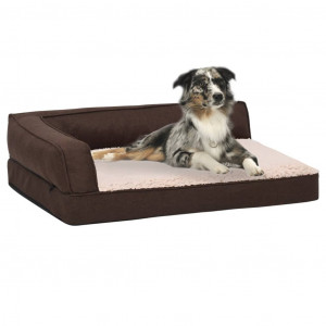 Colchão de cama de cão ergonômico aspecto de linho marrom 75x53cm D