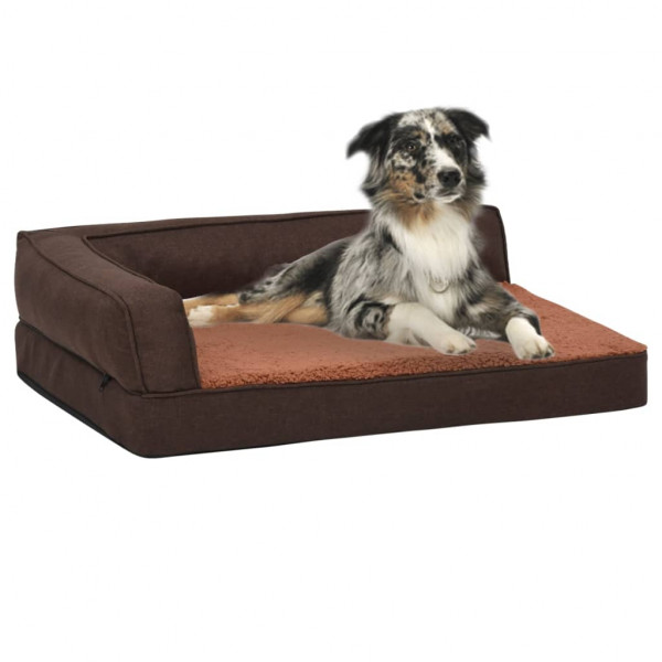 Colchão de cama de cão ergonômico aspecto de linho marrom 60x42cm D