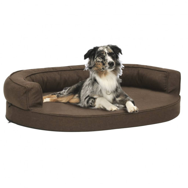 Colchón de cama de perro ergonómico aspecto lino marrón 75x53cm D