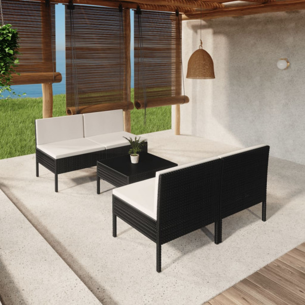 Conjunto de mobília de jardim para 5 pessoas e almofadas Ratão sintético preto D
