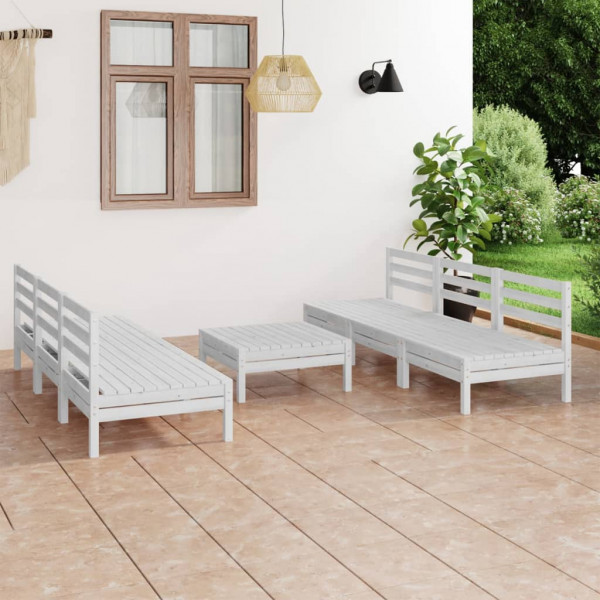 Juego de muebles de jardín 7 piezas madera maciza pino blanco Juego de muebles de jardín 7 piezas madera maciza pino blanco D