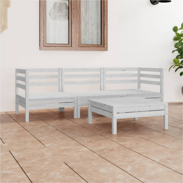 Juego de muebles de jardín 4 pzas madera maciza de pino blanco Juego de muebles de jardín 4 pzas madera maciza de pino blanco D