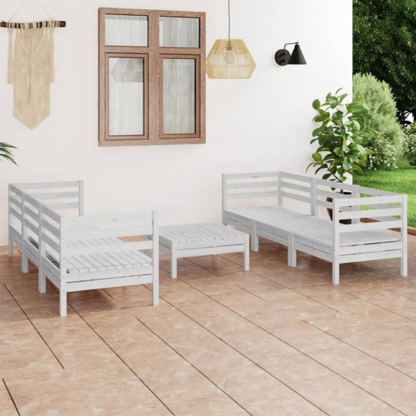 Juego de muebles de jardín 7 piezas madera maciza pino blanco Juego de muebles de jardín 7 piezas madera maciza pino blanco D