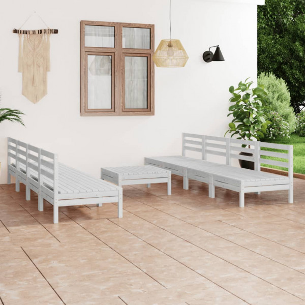 Juego de muebles de jardín 9 piezas madera maciza pino blanco Juego de muebles de jardín 9 piezas madera maciza pino blanco D