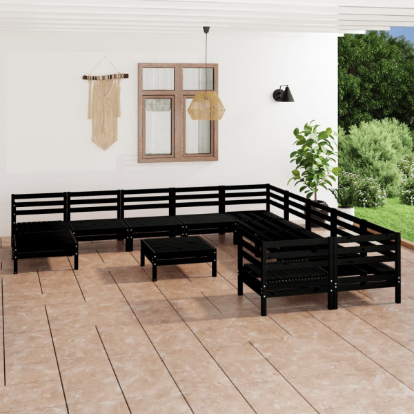 Conjunto de móveis de jardim 12 pzas madeira de pinho negro maciço D