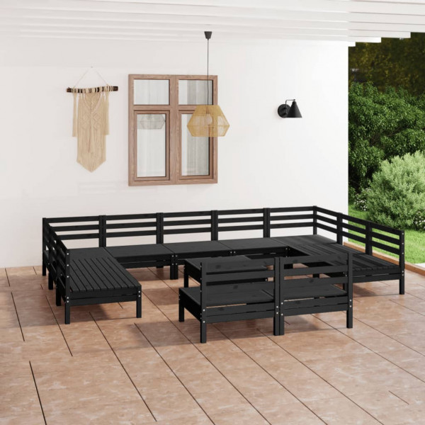 Conjunto de móveis de jardim 12 pzas madeira maciça de pinho preto D