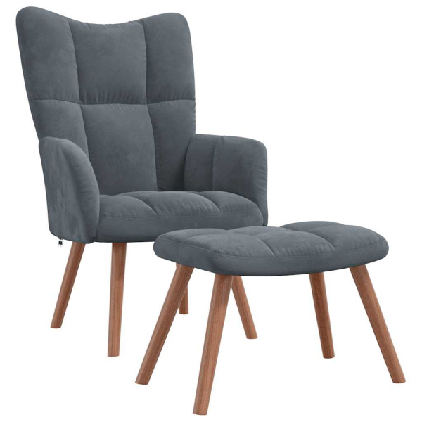 Silla de relajación con taburete terciopelo gris oscuro Silla de relajación con taburete terciopelo gris oscuro D