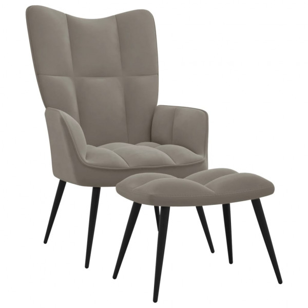 Cadeira de relaxamento com apoio de pés veludo cinza claro D