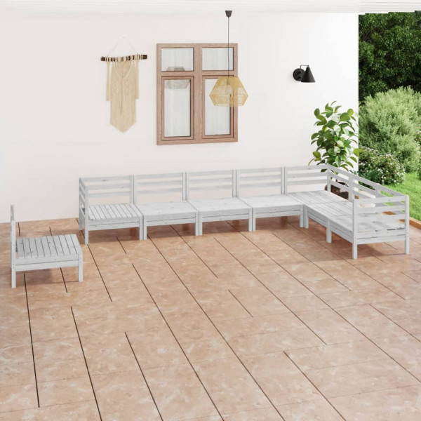 Conjunto de mobiliário de jardim 8 peças madeira maciça pinheiro branco D