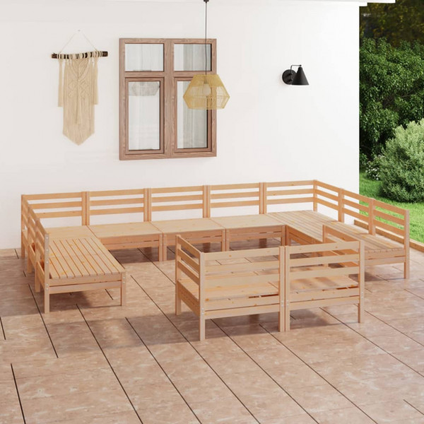 Juego de muebles de jardín 11 piezas madera maciza de pino D