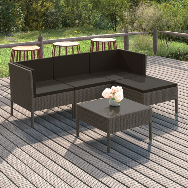 Set de muebles de jardín 5 pzas y cojines ratán sintético gris D