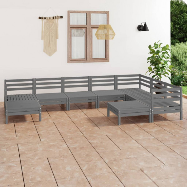 Juego de muebles de jardín 9 piezas madera maciza de pino gris D