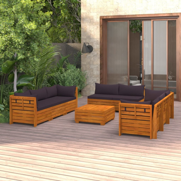 Muebles de jardín 9 piezas con cojines madera maciza de acacia D
