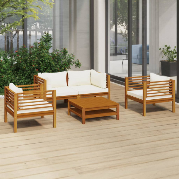 Muebles de jardín 5 pzas cojines crema madera maciza de acacia D