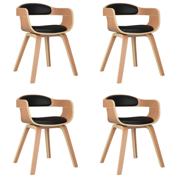 Sillas de comedor 4 uds cuero sintético y madera curvada negro D