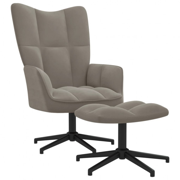 Cadeira de relaxamento com apoio para pés em veludo cinza claro D