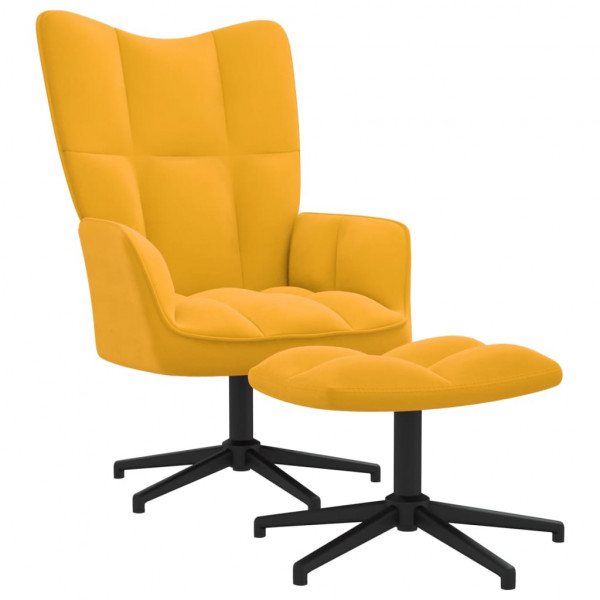 Cadeira de relaxamento em veludo amarelo mostarda com apoio para pés D