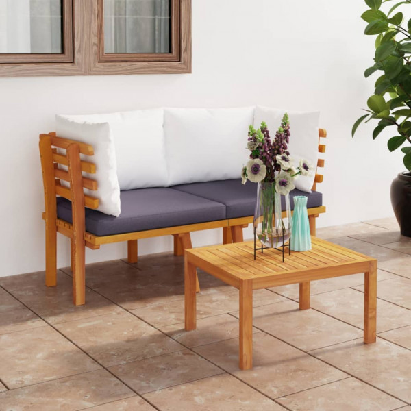Sofá de jardín de 2 plazas con cojines madera maciza de acacia D