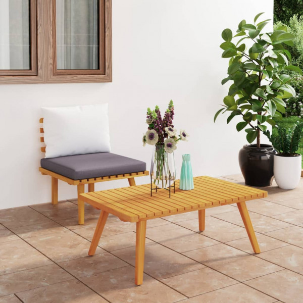 Set de mobiliário de jardim 2 pessoas com almofadas madeira maciça de acacia D
