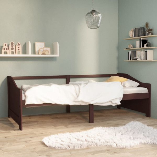 Sofá cama 3 lugares madeira maciça pinho marrom escuro 90x200 cm D
