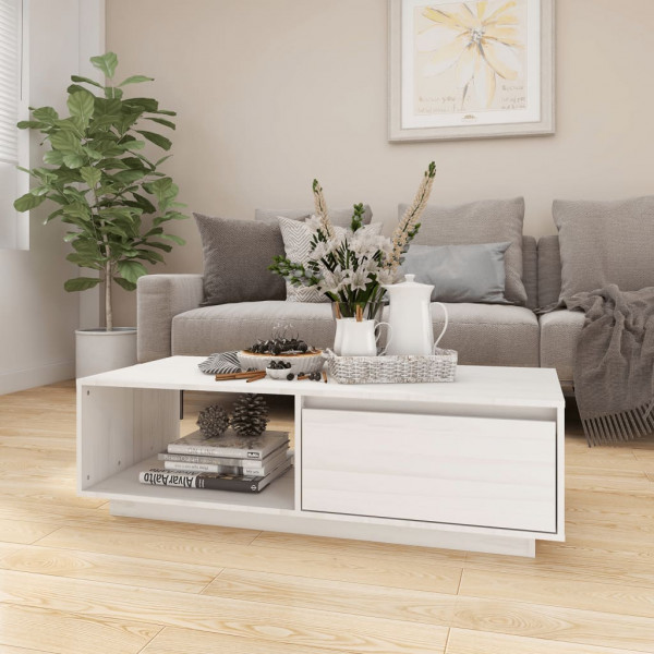 Mesa de centro de madera maciza de pino blanco 110x50x33.5 cm D
