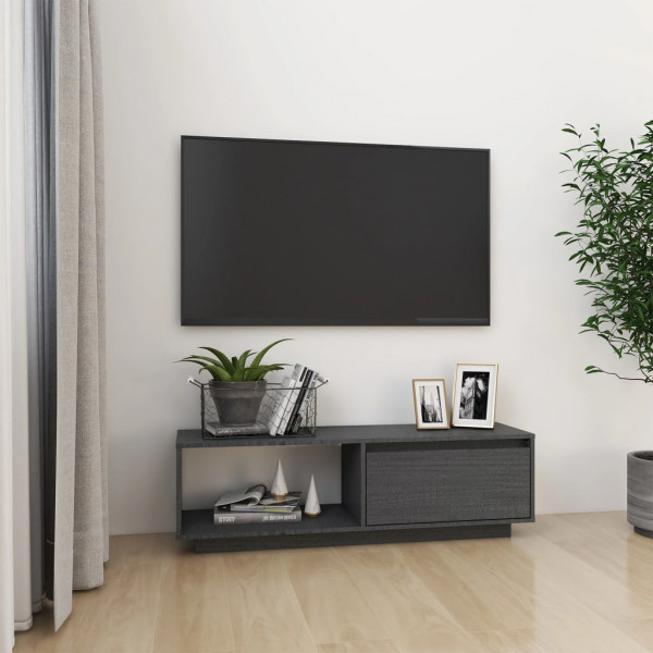 Móvel TV em madeira maciça de pinho cinza 110x30x33,5 cm D