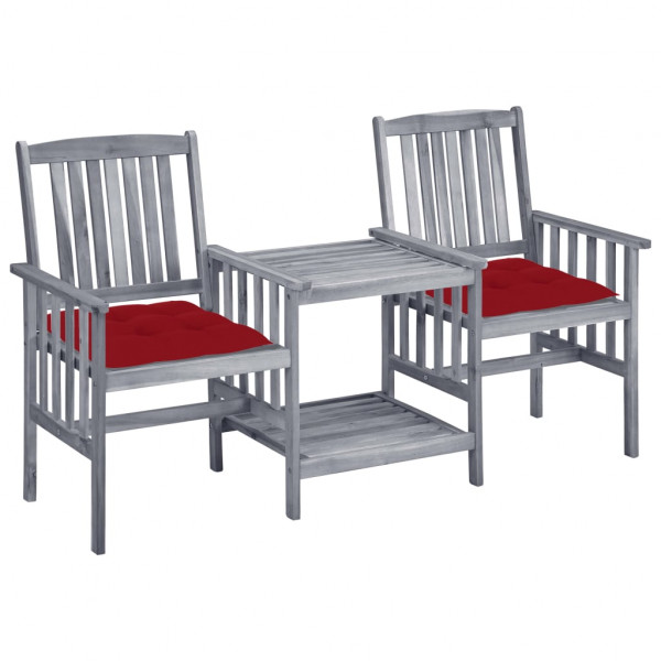 Cadeiras de jardim com mesa e almofadas em madeira de acácia maciça D