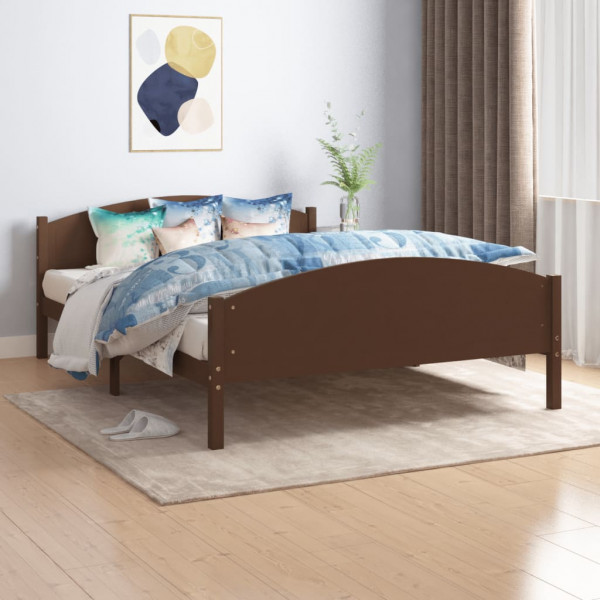 Estrutura de cama em madeira de pinho maciça castanho escuro 160x200 cm D