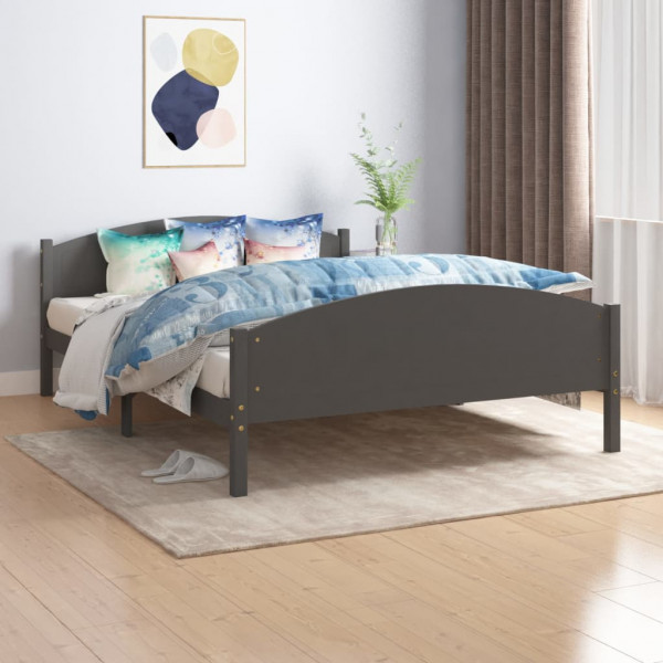 Estrutura de cama em madeira de pinho maciça cinza escuro 140x200 cm D