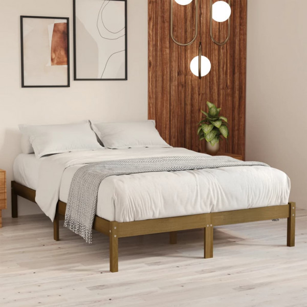 Estructura de cama doble madera maciza marrón miel 120x190 cm D