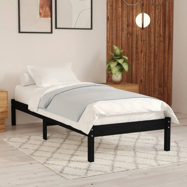 Estrutura de cama de madeira maciça de pinho preto 90x200 cm D