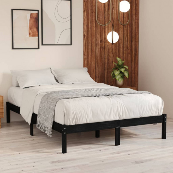 Estructura de cama de madera maciza de pino negra 120x200 cm D