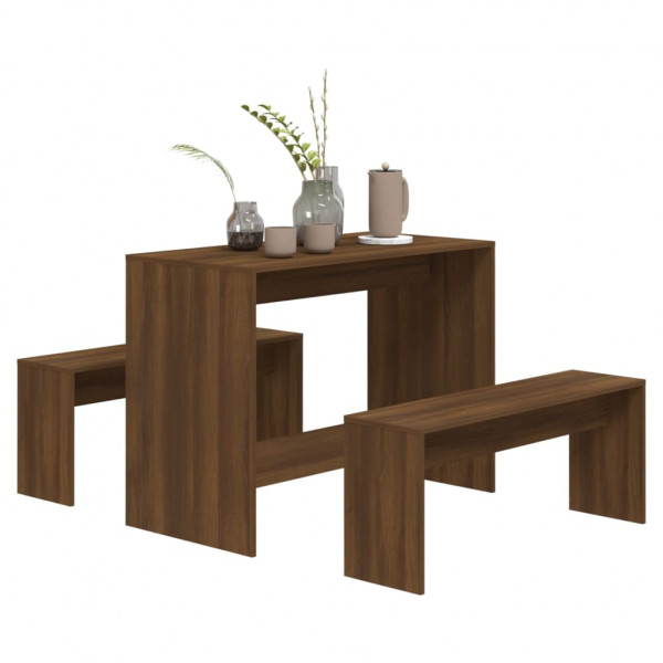 Juego de comedor 3 piezas madera ingeniería marrón roble D